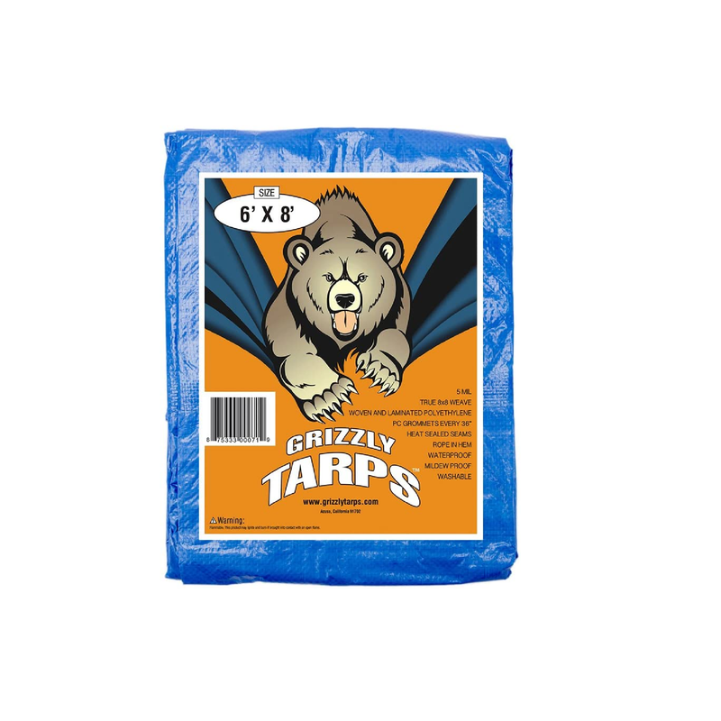 B-Air Grizzly Tarps - Large Multi-Purpose Waterproof Tarp Poly Cover - 5 Mil Thick Blue