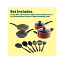 BELLA 12-Piece Cooking Baking and Storage Cookware Set| Color Red