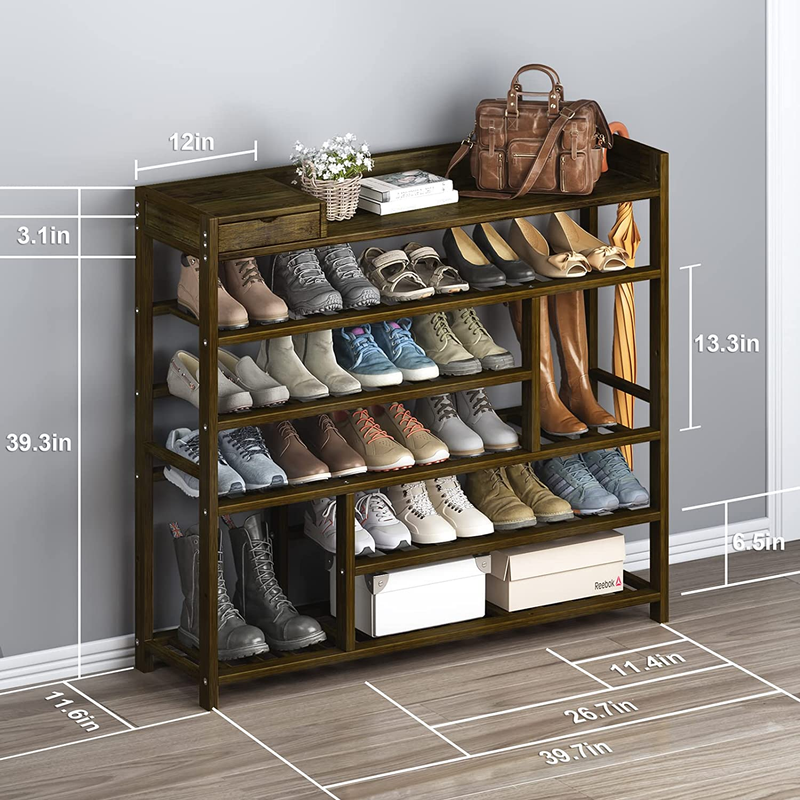 MISSLO 3 Tier Long Metal Shoe Rack for Closet and Entryway 24 Pairs  Stackable Fabric Shoe Shelf Storage Organizer, Brown 