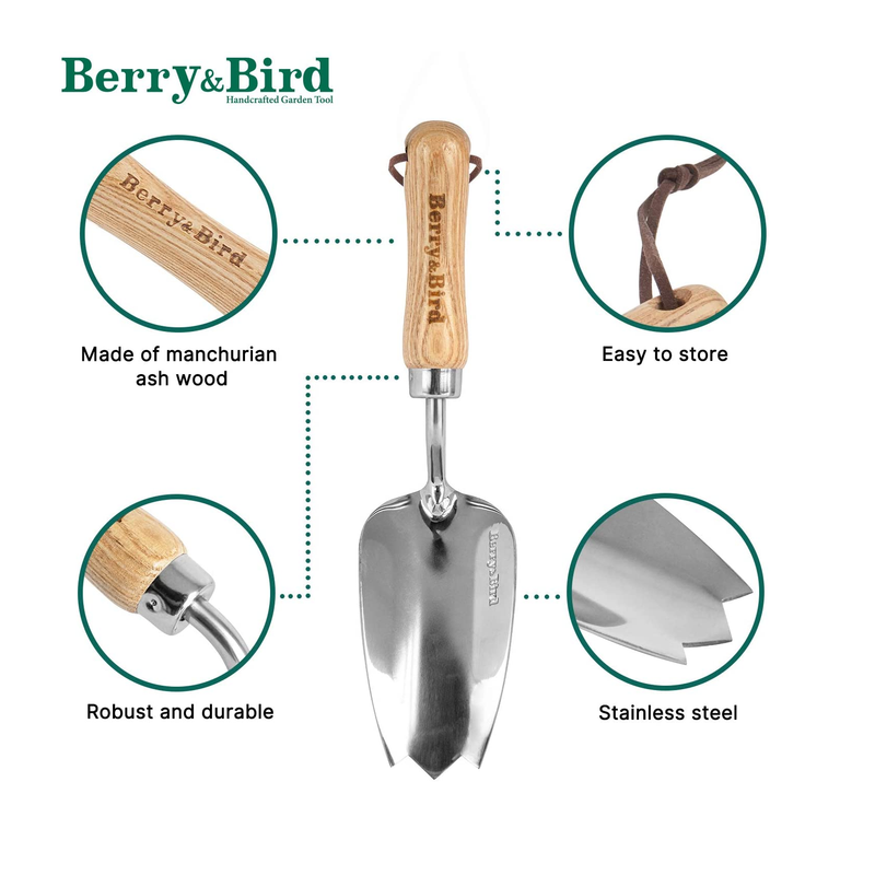 Berry&Bird Garden Hand Trowel | Heavy Duty Stainless Steel Small Flower Shovel