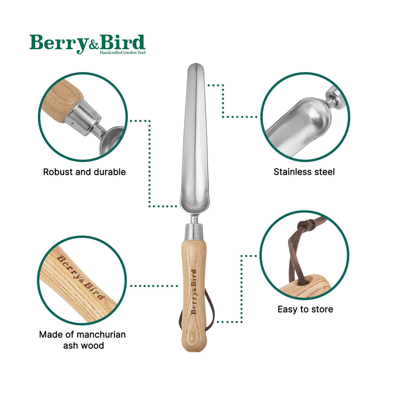 Berry&Bird Garden Weeding Shovel | Stainless Steel Widger with Wooden Handle