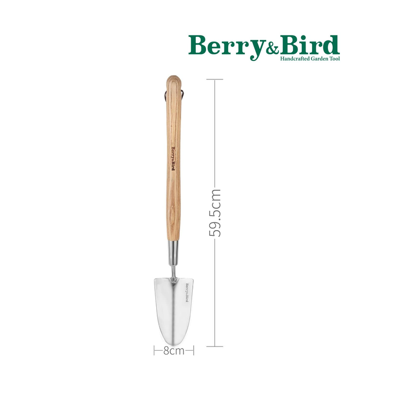 Berry&Bird Stainless Steel Border Hand Trowel | Long Handled Garden Shovel