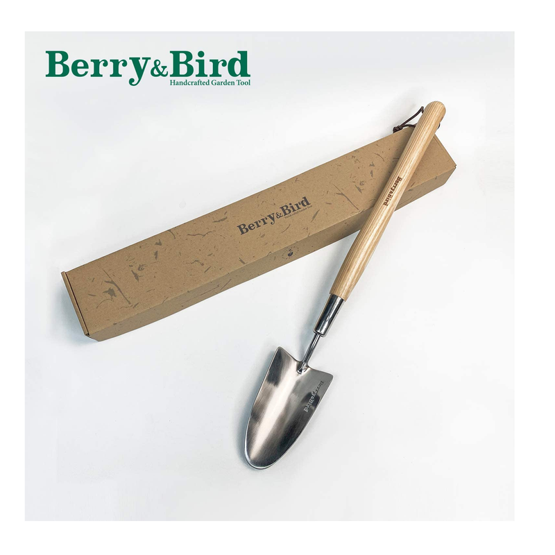 Berry&Bird Stainless Steel Border Hand Trowel | Long Handled Garden Shovel