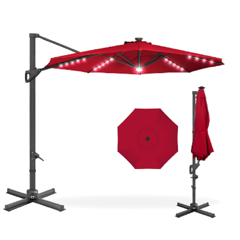 Best Choice Products 10ft Solar LED Cantilever Patio Umbrella 360-Degr