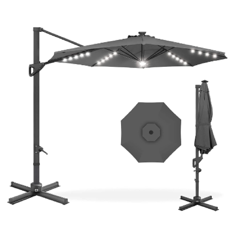 best choice products 10ft solar led lighted patio umbrella Best Choice Products 10ft Solar LED Cantilever Patio Umbrella 360-Degr