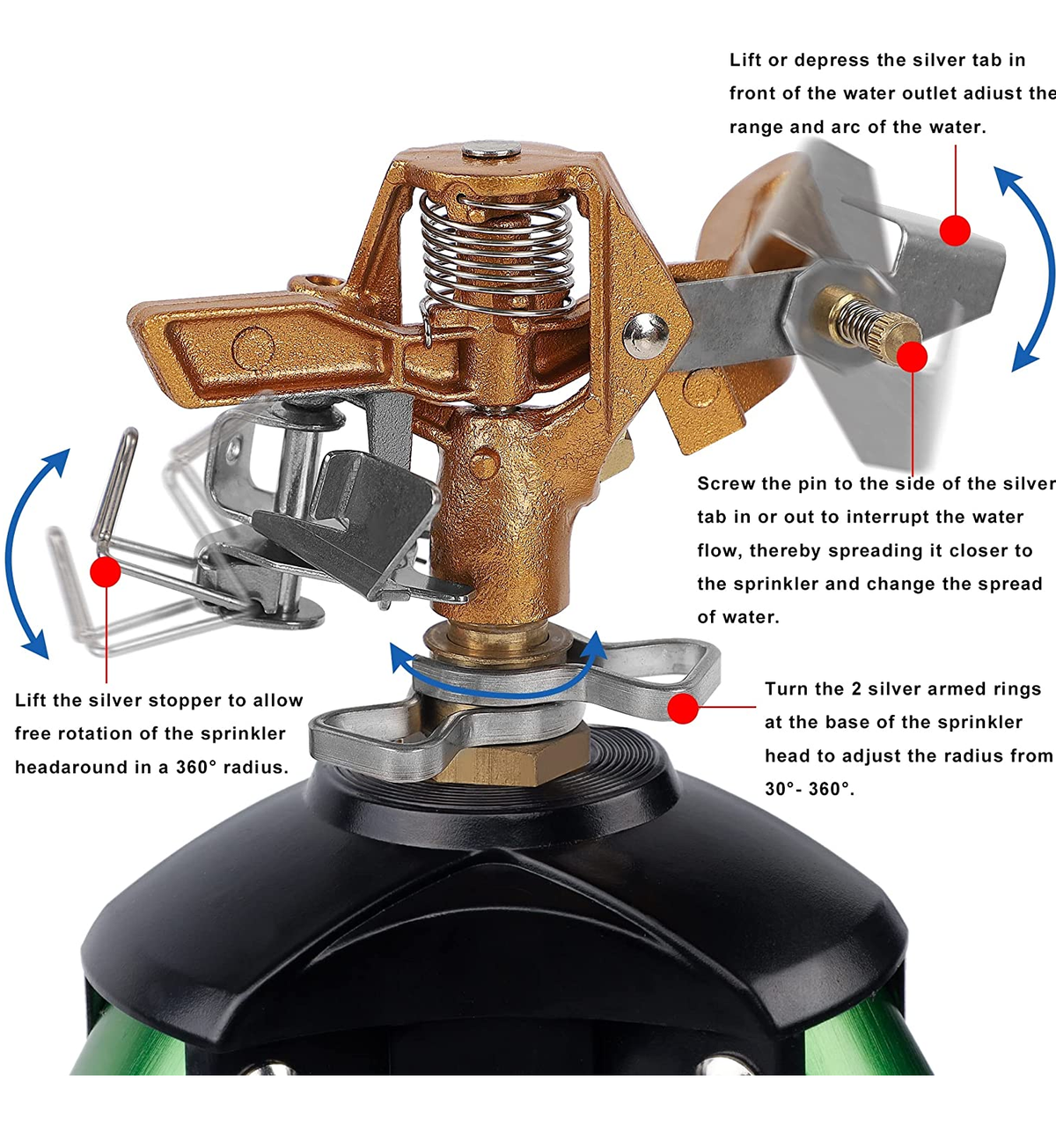 Impact-Sprinkler Auf Stativ Aus Messing – 360° Bewässerung, Radius Bis 13,7 M, Für Garten, Rasen, Hof