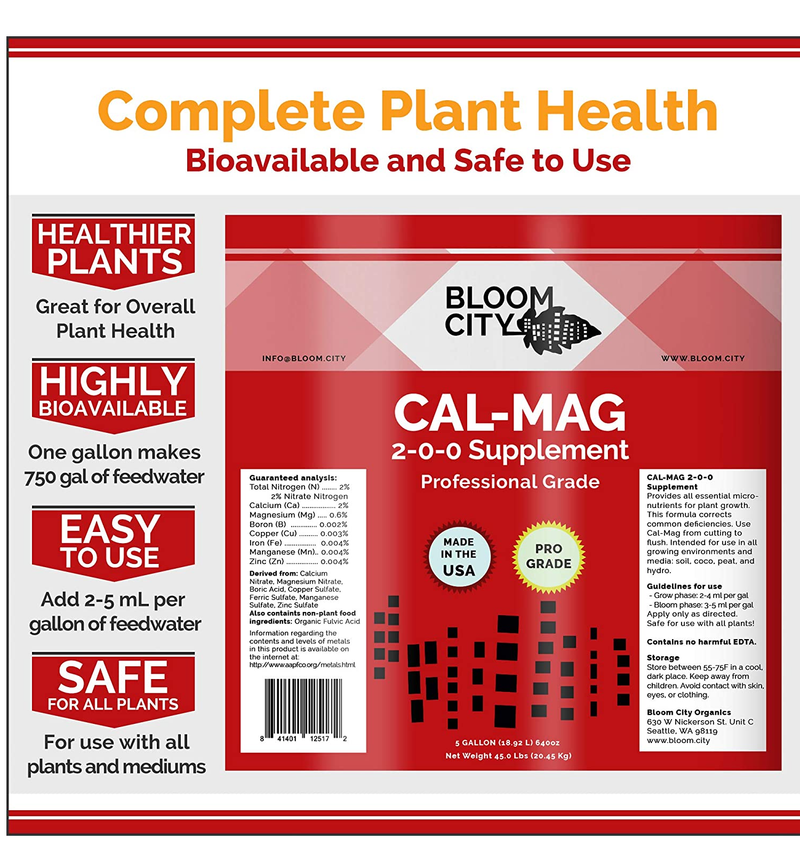 Bloom City Professional Grade Ultra Pure Cal-Mag Grow Fertilizer