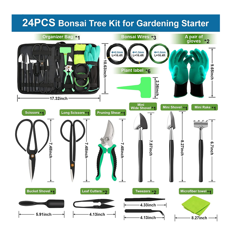 Bonsai Tools Kit | Kit Tools for Beginners 24 Pieces