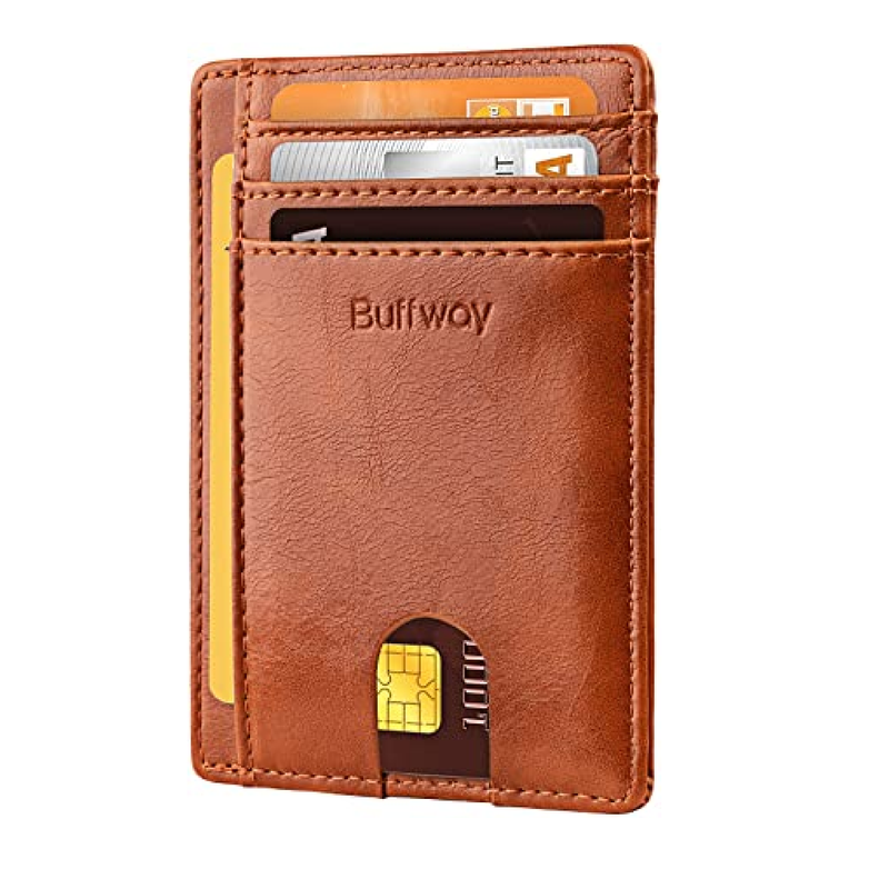 Buffway Slim Minimalist Front Pocket RFID Blocking Leather Wallets