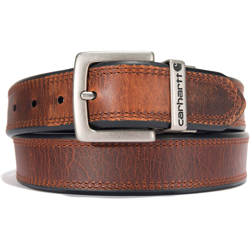 Carhartt Men's Signature Casual Belt | Oil Finish Leather Reversible Belt (Brown/Black With Nickel Roller Finish