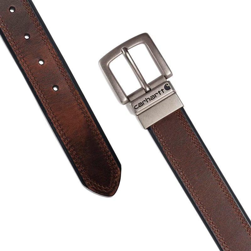 Carhartt Men's Signature Casual Belt | Oil Finish Leather Reversible Belt (Brown/Black With Nickel Roller Finish