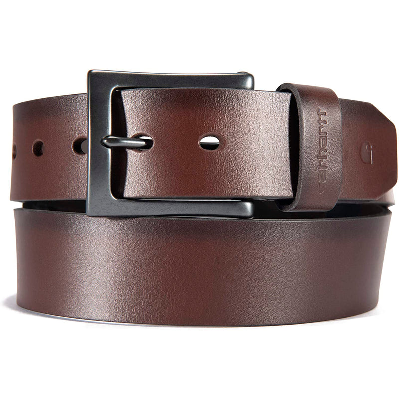 Carhartt Men's Signature Casual Belt | Burnished Leather Box Buckle Belt (Brown With Gunmetal Finish)