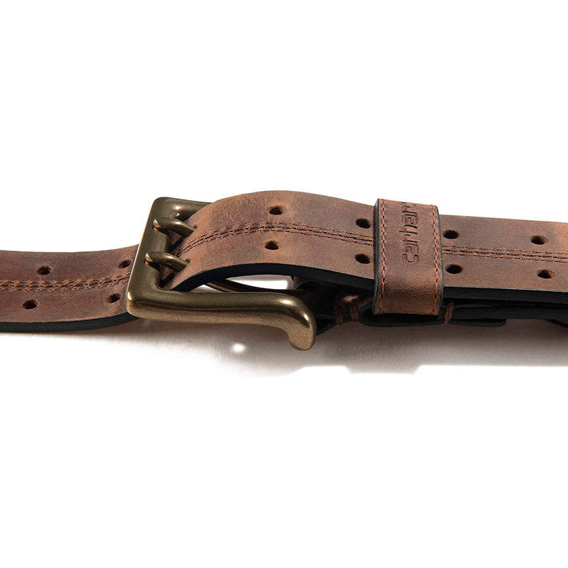 Carhartt Men's Signature Casual Belt | Saddle Leather Double Prong Perforated Belt (Brown With Oeb Finish)