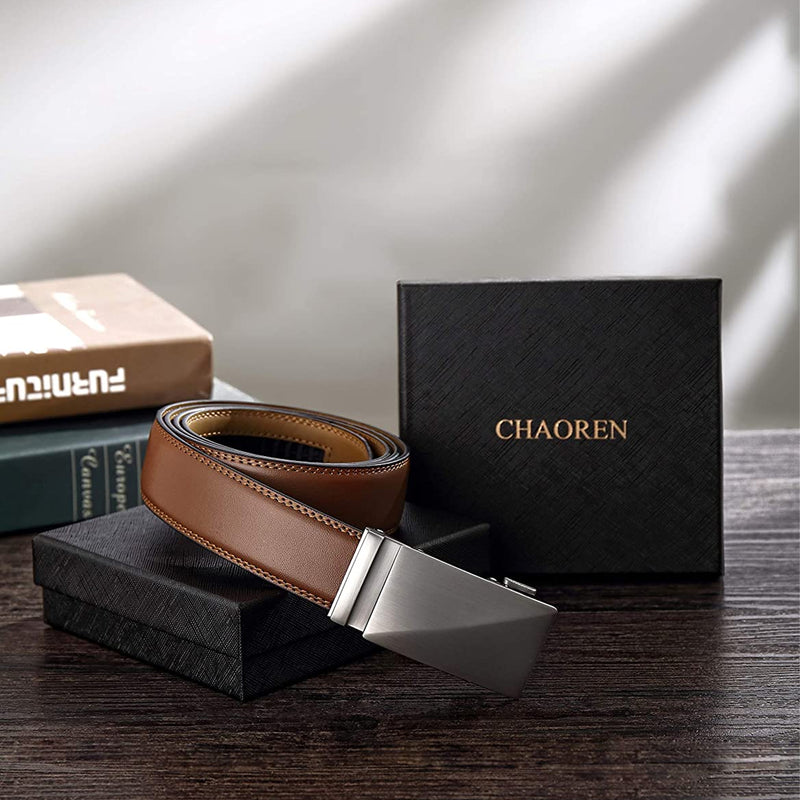 Chaoren Leather Ratchet Dress  Belt | with Automatic Slide | 01 Tan Ratchet Belt