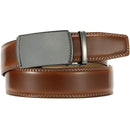 Chaoren Leather Ratchet Dress  Belt | with Automatic Slide | B- Charcoal Depiction Buckle - Cognac