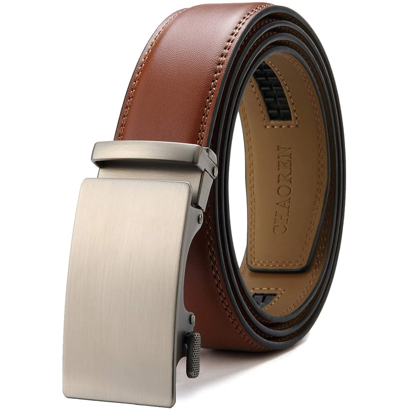 Chaoren Leather Ratchet Dress  Belt | with Automatic Slide | Basic Bronze Buckle W Tan Belt