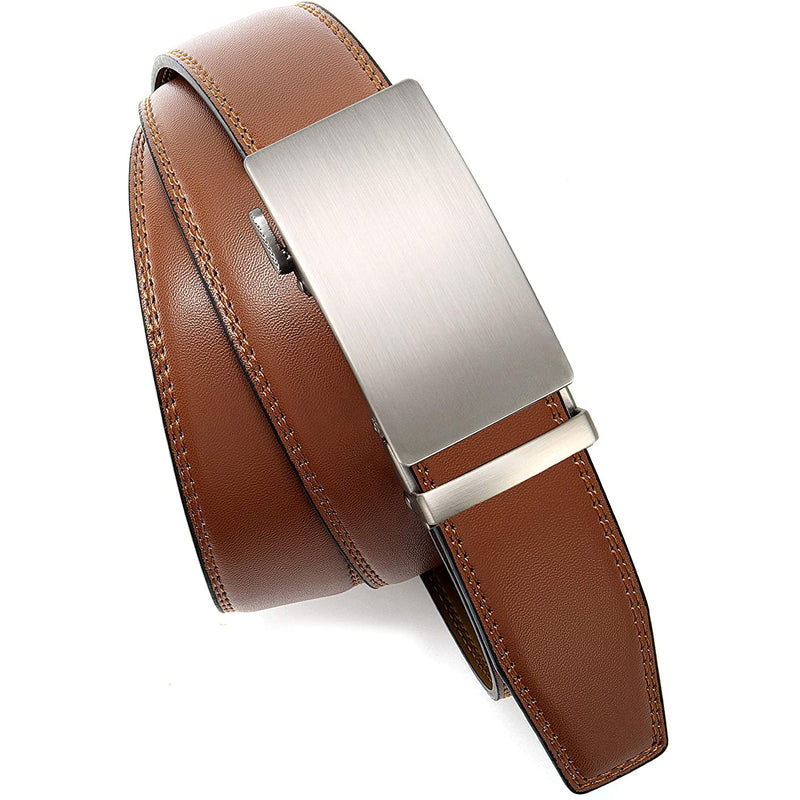 Chaoren Leather Ratchet Dress  Belt | with Automatic Slide | Basic Bronze Buckle W Tan Belt