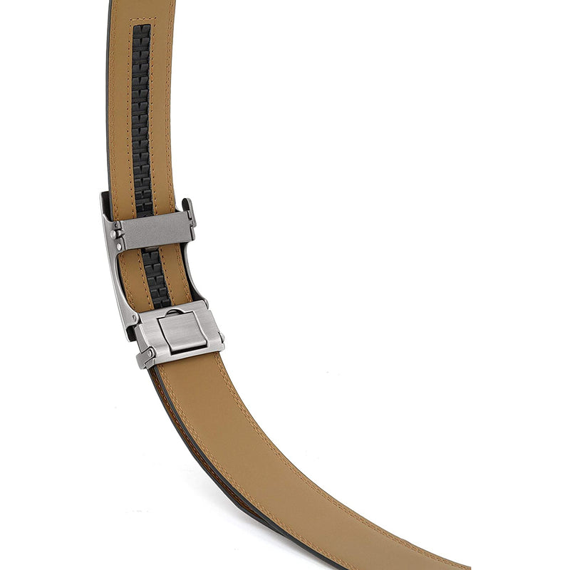 Chaoren Leather Ratchet Dress  Belt | with Automatic Slide | Basic Bronze Buckle W Tan Belt