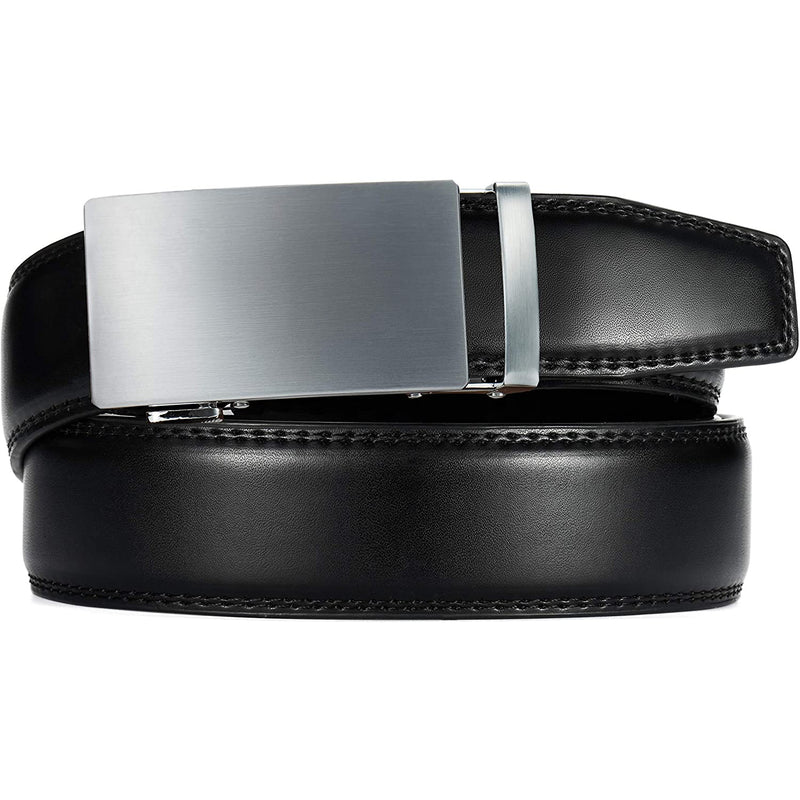 Chaoren Leather Ratchet Dress  Belt | with Automatic Slide | Basic Buckle Silver W Dress Belt Black