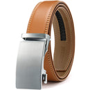Chaoren Leather Ratchet Dress  Belt | with Automatic Slide | Basic Buckle Silver W Light Brown