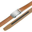 Chaoren Leather Ratchet Dress  Belt | with Automatic Slide | Basic Buckle Silver W Light Brown
