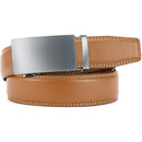 Chaoren Leather Ratchet Dress  Belt | with Automatic Slide | Basic Buckle Silver W Light Brown