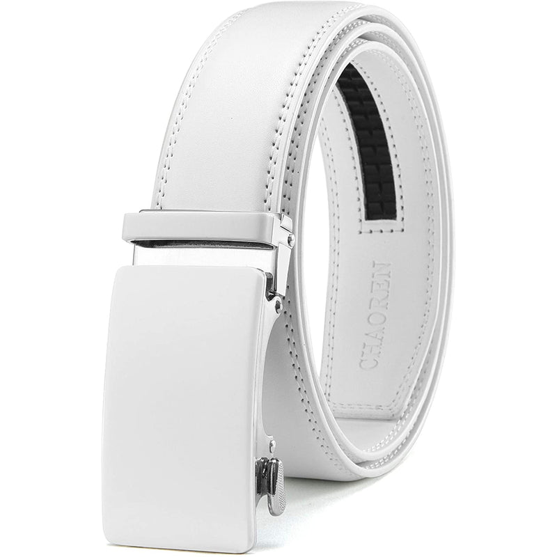 Chaoren Leather Ratchet Dress  Belt | with Automatic Slide | Basic Milk Buckle W White Belt Men