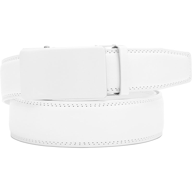Chaoren Leather Ratchet Dress  Belt | with Automatic Slide | Basic Milk Buckle W White Belt Men