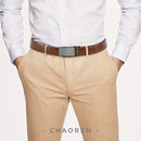 Chaoren Leather Ratchet Dress  Belt | with Automatic Slide | Charcoal Depiction Buckle - Cognac