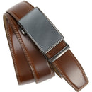 Chaoren Leather Ratchet Dress  Belt | with Automatic Slide | Charcoal Depiction Buckle - Cognac