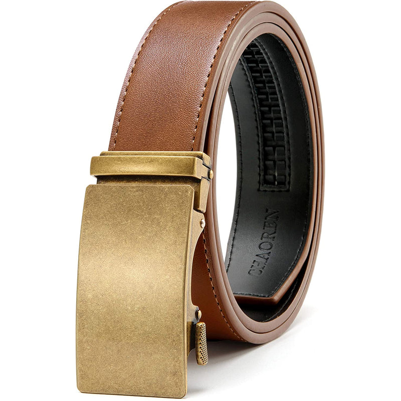 Chaoren Leather Ratchet Dress  Belt | with Automatic Slide | Gold Vintage W Tan Belt