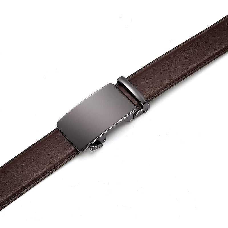 Chaoren Leather Ratchet Dress  Belt | with Automatic Slide | Gun Buckle W Dark Brown Belt