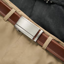 Chaoren Leather Ratchet Dress  Belt | with Automatic Slide | Square Buckle - Cognac