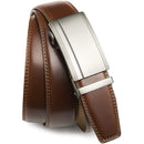 Chaoren Leather Ratchet Dress  Belt | with Automatic Slide | Square Buckle - Cognac
