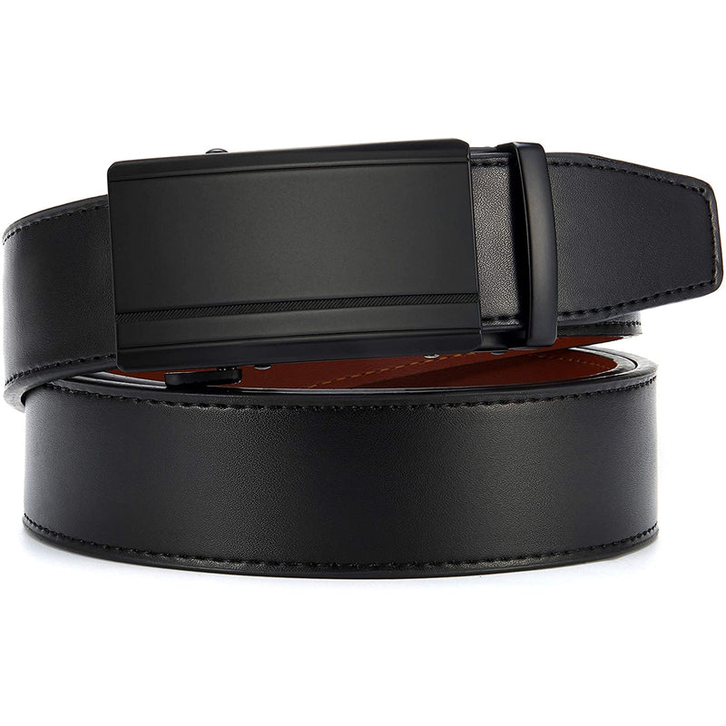 Chaoren Leather Ratchet Dress  Belt | with Automatic Slide | Square Buckle - Genuine Leather Black