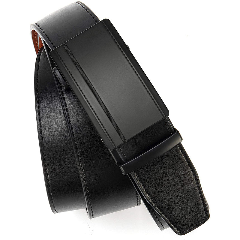 Chaoren Leather Ratchet Dress  Belt | with Automatic Slide | Square Buckle - Genuine Leather Black