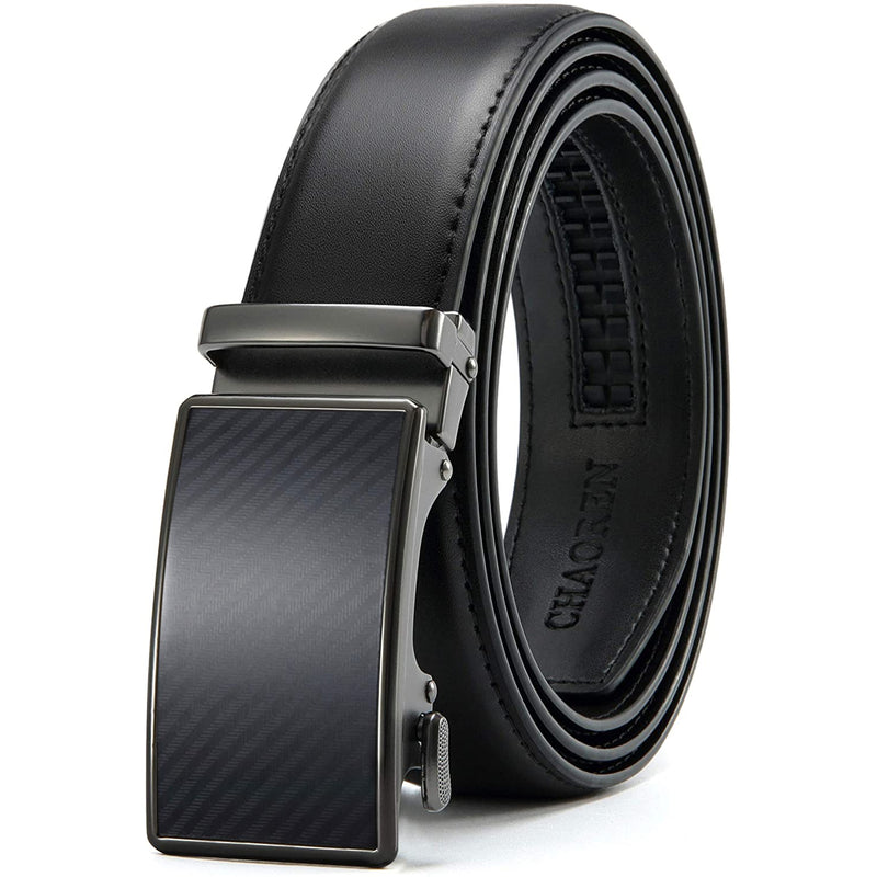 Chaoren Leather Ratchet Dress  Belt | with Automatic Slide | Weaven Texture Buckle W Black Belt