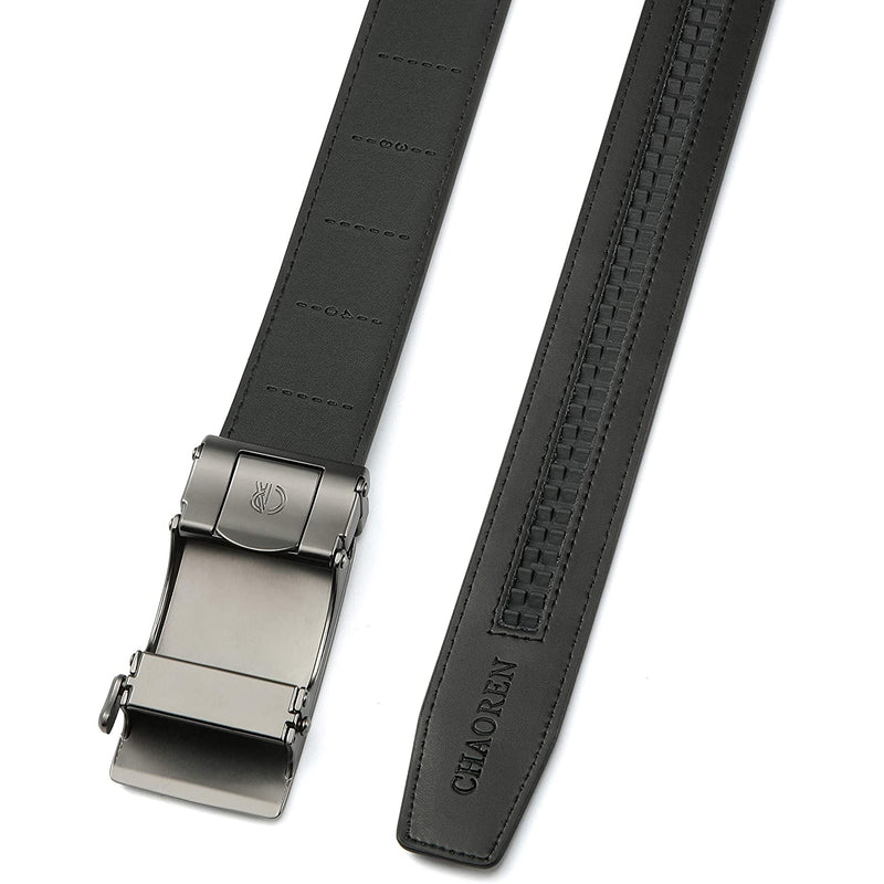 Chaoren Leather Ratchet Dress  Belt | with Automatic Slide | Weaven Texture Buckle W Black Belt