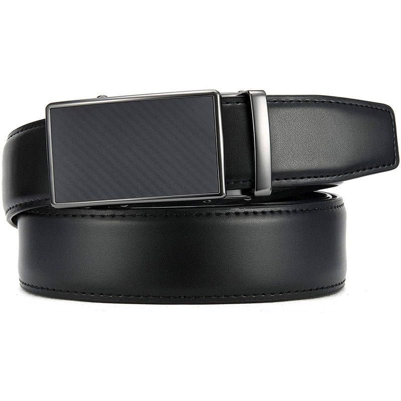 Chaoren Leather Ratchet Dress  Belt | with Automatic Slide | Weaven Texture Buckle W Black Belt