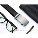 Chaoren Leather Ratchet Dress  Belt | with Automatic Slide | Z-basic Buckle Silver W Dress Belt Black