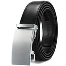 Chaoren Leather Ratchet Dress  Belt | with Automatic Slide | Z-basic Buckle Silver W Dress Belt Black