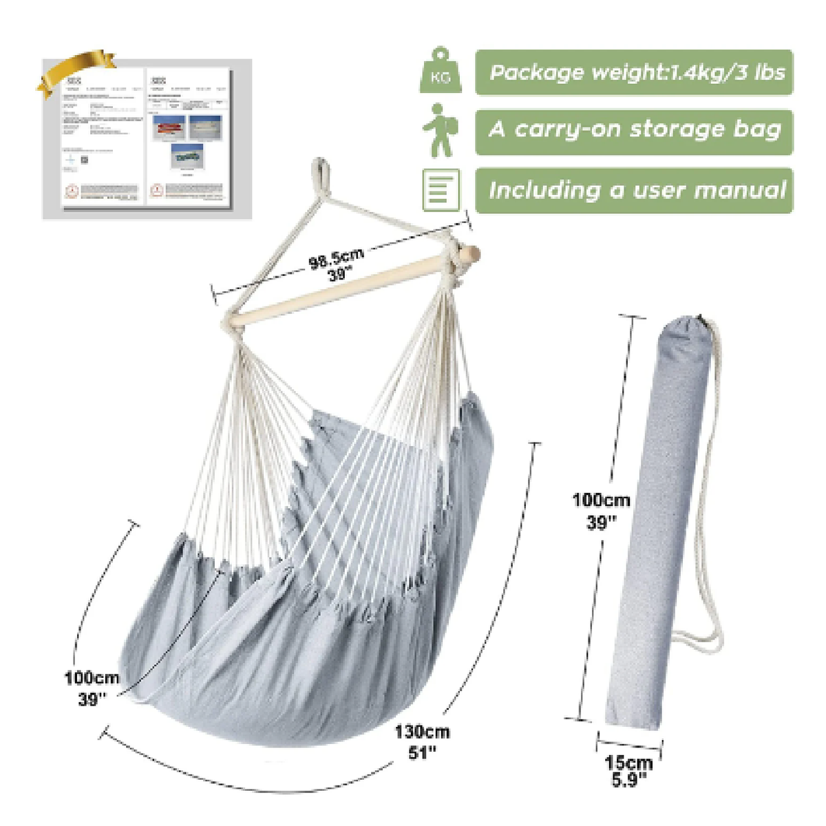 Chihee Hammock Swing Chair | Hanging Seat Max 330lbs