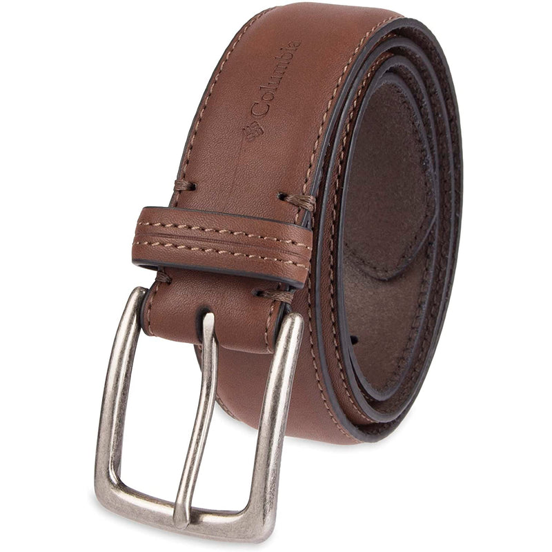 Columbia Men's Classic Logo Belt | Casual Dress with Single Prong Buckle | Color Brown Bull