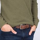 Columbia Men's Classic Logo Belt | Casual Dress with Single Prong Buckle | Color Brown Bull