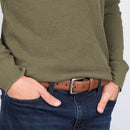 Columbia Men's Classic Logo Belt | Casual Dress with Single Prong Buckle | Color Tan Bull