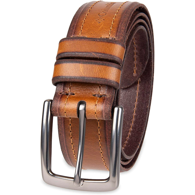 Columbia Men's Classic Logo Belt | Casual Dress with Single Prong Buckle | Color Elevated Tan