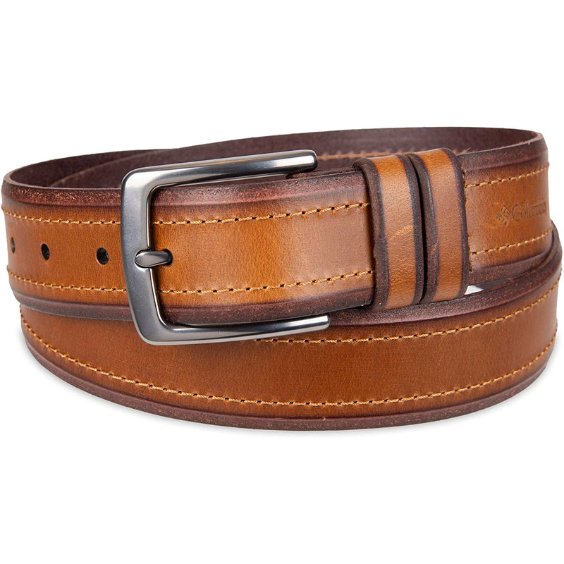 Columbia Men's Classic Logo Belt | Casual Dress with Single Prong Buckle | Color Elevated Tan