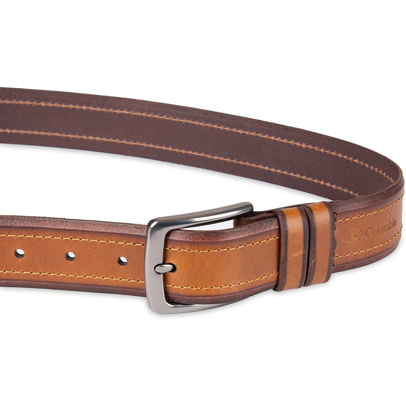 Columbia Men's Classic Logo Belt | Casual Dress with Single Prong Buckle | Color Elevated Tan