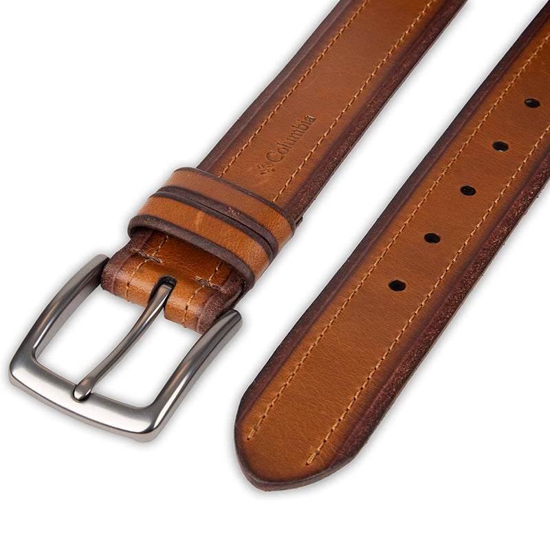 Columbia Men's Classic Logo Belt | Casual Dress with Single Prong Buckle | Color Elevated Tan