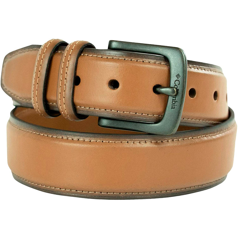 Columbia Men's Classic Logo Belt | Casual Dress with Single Prong Buckle | Color Minimal Tan